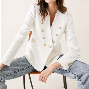 Zara White Tweed Double Breasted Blazer w Buttons
